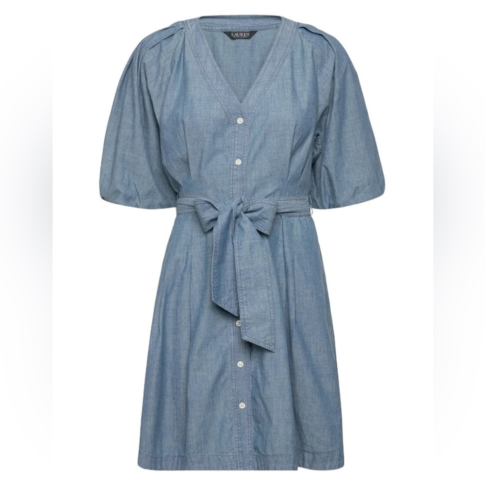 Ralph Lauren Belted Denim Bubble-Sleeve Shirtdress Size 14 NWT - Picture 2 of 11